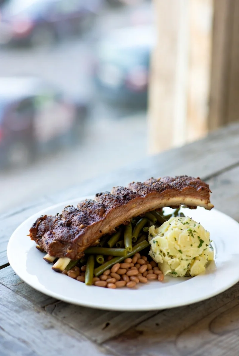 Coffee Depot’s rib plate with beans and potato salad.